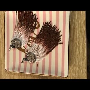 Silver white and burgundy ombré tassel earrings